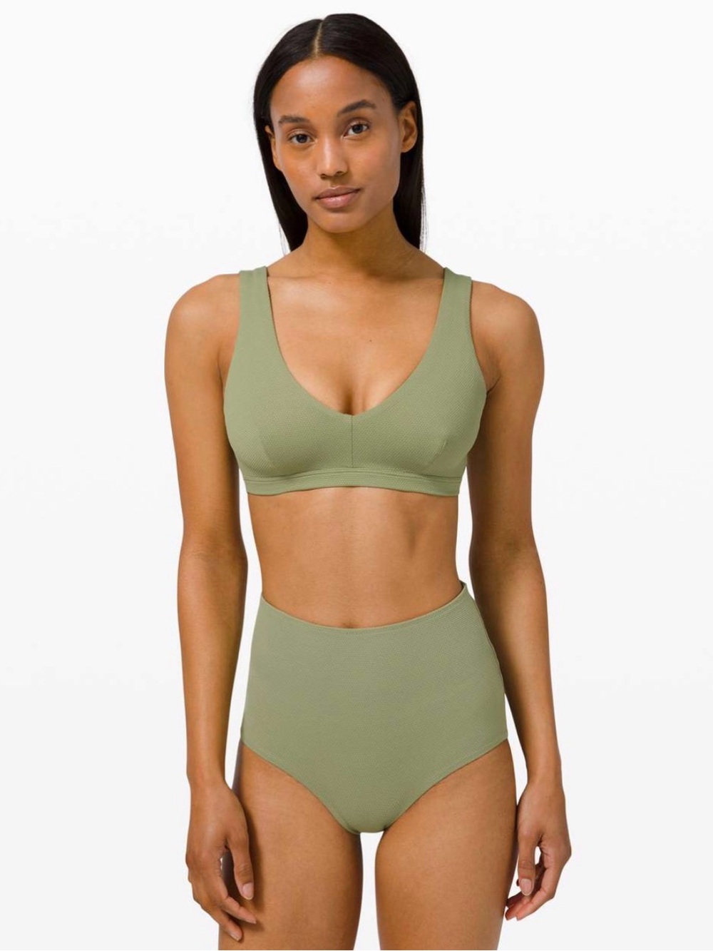 Lululemon Waterside Honeycomb V Swim Top *C/D Cups NWT in Rosemary Green